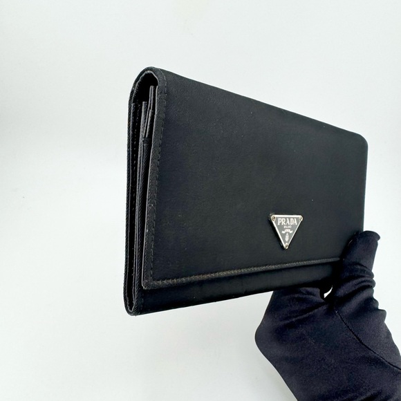 Prada Tessuto Continental Long Wallet Black Nylon & Leather w/ Silver Hardware - Picture 4 of 13